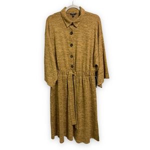 Sami & Jo Heathered Brown Tan Gold Drop Sleeve Elastic Waist Collar Dress Sz 2X